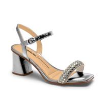 Sandália Dakota de Salto Bloco Prata Cristal Feminina