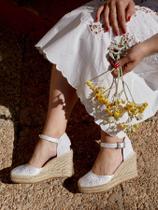 Sandália Dalia Anabela Alta Cetim Cristais Brancos