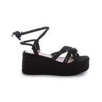 Sandália Damannu Cordas Hope Preto - Rolete Trançado - Salto 7cm