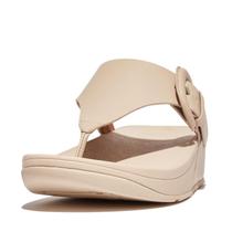 Sandália de chinelo FitFlop Lulu Leather Stone Beige, feminina, 8 EUA