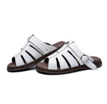 Sandália de couro masculina Branca sola Marrom Sandália de couro masculina Branca sola Marrom