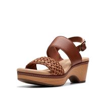 Sandália de cunha Clarks Seannah Step feminina de couro castanho