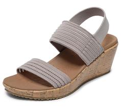 Sandália de cunha Skechers Beverlee-Sheer Luck feminina cinza