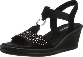 Sandália de cunha Skechers Rumblers Queen B preta para mulheres Sandália de cunha Skechers Rumblers Queen B preta para mulheres