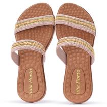 Sandália de Elástico Rasteirinha Tiras Strass Moda Verão Chinelo Praia Clube