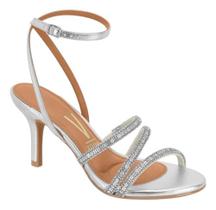 Sandália De Festa Prata Strass Salto Medio Femenina Vizzano