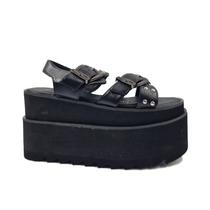 Sandália de plataforma, couro de mingau preto genérico, plataforma de 10 cm