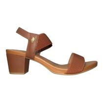 Sandália de Salto Bloco Casual de Couro com Tira Elástica Feminino Usaflex Y8404015 Marrom