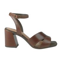 Sandália de Salto Bloco em Couro Feminino Dakota Y8562 Marrom