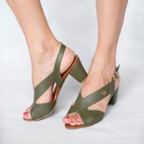 Sandália de Salto em Couro Lovely Verde Militar