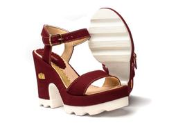 Sandalia De Salto Meia Pata tratorada Feminina Em Couro