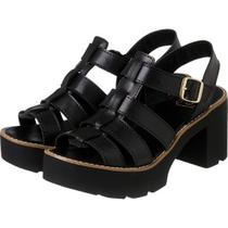 Sandália de Tiras Salto Tratorado Preto Confortável