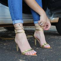 Sandália Dravanna Salto Alto Fino Bico Folha Dourado Sandália Dravanna Salto Alto Fino Bico Folha Dourado