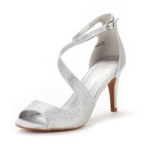Sandália DREAM PAIRS NILE Prata com Glitter Salto Stiletto 7,5 cm