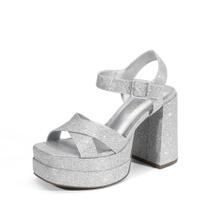 Sandália DREAM PAIRS Plataforma com Salto Grosso Prata Glitter 8,5 Sandália DREAM PAIRS Plataforma com Salto Grosso Prata Glitter 8,5