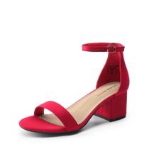Sandália DREAM PAIRS Salto Grosso Baixo Vermelho em Camurça Tamanho 35