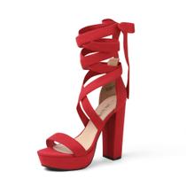 Sandália DREAM PAIRS SDHS2205W Salto Plataforma Vermelho 13 cm