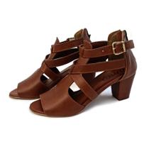 Sandália em Couro Ankle Boot Sophia Amêndoa - Amo Calçados