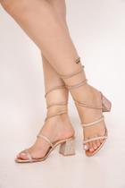 Sandalia espiral com brilh strass salto bloco 5 cm