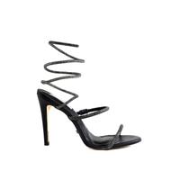 Sandália Espiral Preta com Strass Cecconello Salto Alto Fino 11cm