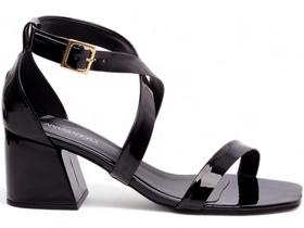 Sandalia Estilosa Brilhante Marcante Preto Dourado Salto