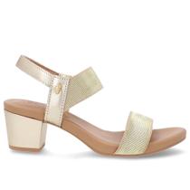 Sandália Fem Usaflex Couro Salto Bloco Dourado Y8204056