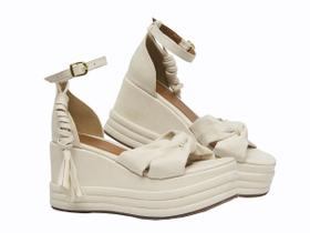 Sandália Feminina Anabela Branca Nó Amarração