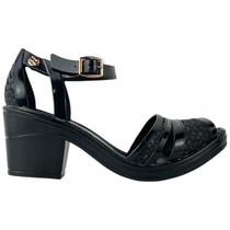 Sandalia Feminina Anabela Casual Trama Salto Bloco Quadrado
