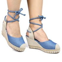 Sandália Feminina Anabela Espadrille Plataforma de Amarrar M