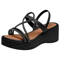 Sandalia Feminina Anabela Media Enfeitada Strass Mississipi Sandalia Feminina Anabela Media Enfeitada Strass Mississipi