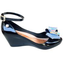 Sandália Feminina Anabela Miss Miss Laço Jeans Blogueiras