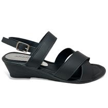 Sandália Feminina Anabela Preta Tiras Cruzadas Sandália Feminina Anabela Preta Tiras Cruzadas