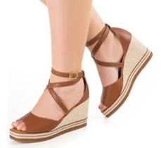 Sandalia Feminina Anabela Sapato Macio Salto Alto Plataforma