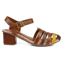 Sandália Feminina Artesanal Couro Rústico Salto Alto Bloco Quadrado Tiras Corte Laser Confortável SC75.01 Sandália Feminina Artesanal Couro Rústico Salto Alto Bloco Quadrado Tiras Corte Laser Confortável SC75.01