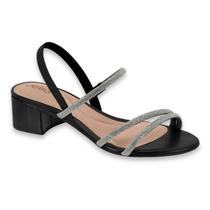 Sandalia Feminina Beira Rio Conforto Salto Baixo Bloco Festa Chic Elástico Brilho Strass Ref: 8345.647