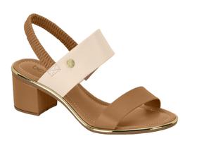 Sandália Feminina Beira Rio Conforto Salto Médio Creme/Camel - 8379.221