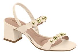 Sandália Feminina Beira Rio Salto Quadrado com Detalhes Pérolas