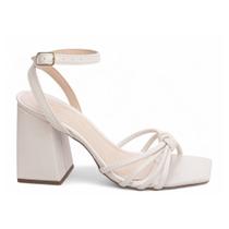 Sandália Feminina Branco Off Whitte Noiva Salto Grosso 9 cm Elegante Casamento Cerimônia.