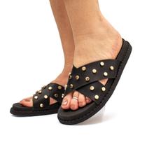 Sandália Feminina Brilho Flat Papete Fatflorm Plataforma Enfeite Metálico Casual Sandália Feminina Brilho Flat Papete Fatflorm Plataforma Enfeite Metálico Casual