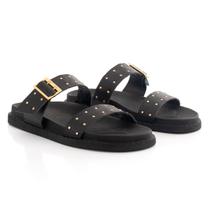 Sandália Feminina Brilho Flat Papete Plataforma Flatform Enfeite Metálico Casual