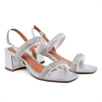 Sandália Feminina Casual Com Salto Acabamento Strass