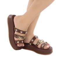 Sandália Feminina Casual Confortável Fivela Flatform Napa Marrom 1456