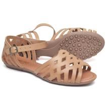 Sandália Feminina Casual em Couro Conforto Fivela Ajustável Sandália Feminina Casual em Couro Conforto Fivela Ajustável