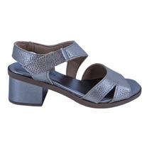 Sandália Feminina Casual Em Couro Salto Bloco Scarpetti 4592-1423 Prata Velho