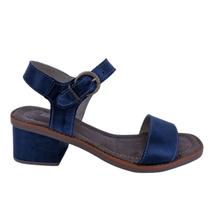 Sandália Feminina Casual Salto Bloco Em Couro Scarpetti 15097 Azul