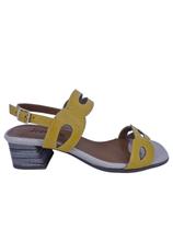 Sandália Feminina Casual Salto Bloco Em Couro Scarpetti 22-1395 Amarelo