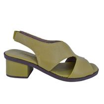 Sandália Feminina Casual Salto Bloco Em Couro Scarpetti 4592-1336 Amarelo