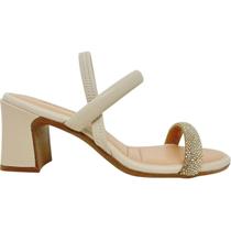 Sandália Feminina Casual Social Dia a Dia Passeio Calce Fácil com Strass Salto Médio Mississipi MC412