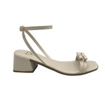 Sandália Feminina Clássica Salto Bloco Médio Grosso Confortável Lacinho