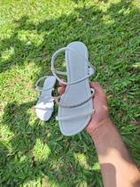 Sandália feminina com tira de stress brilhante tiras de prender no tornozelo sandalha adulta rasteirinha com regulador